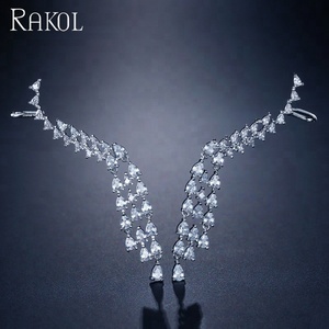 RAKOL EP2090 vintage wedding bridal rose <strong>gold</strong> crystal zircon long <strong>dangle</strong> CZ <strong>earrings</strong> - Product Image 2
