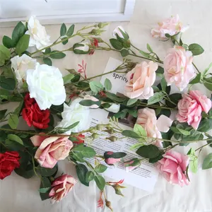 F-1449 कृत्रिम 3 सिर गुलाब का फूल उपजी गुलाब कलियों रेशम एकल फूल शादी की मेज Centerpiece घर सजावट