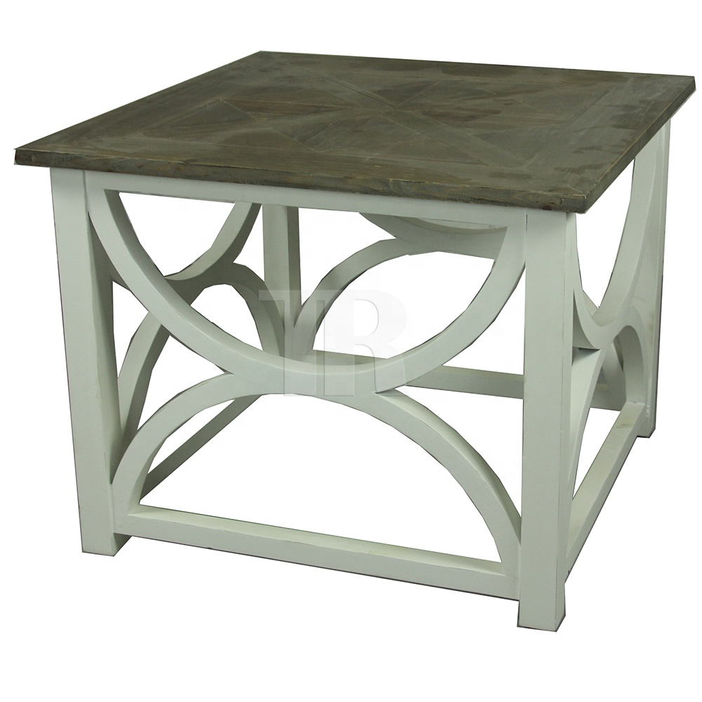old pine parquet natural top with white trestle base coffee table