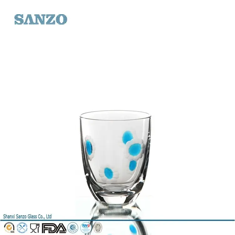 sanzo personalizado fabricante de vidrio de color azul claro color material de agua potable de vidrio con lindo círculo