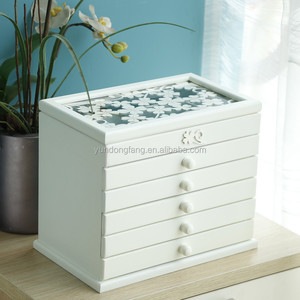 Grandes boîtes à bijoux en bois blanc, style shabby chic, boîte à bijoux cadeau avec couvercles et miroir - Product Image 3