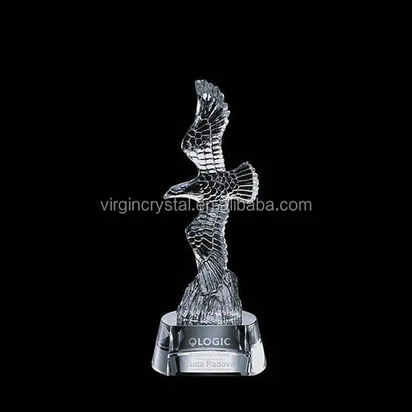 Águia de vidro modelo 3d atacado barato, modelo com base preta cristal águia trofe award