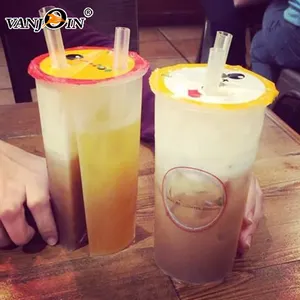 700cc Different Drinks Clear Disposable Plastic Bubble Tea Cup with Straws