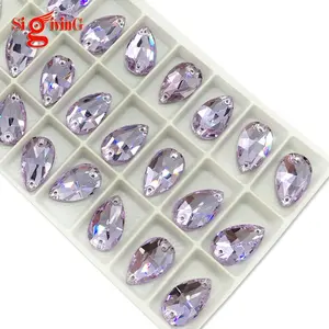 Tear Drop Shape Sew Trên Pha Lê Chaton Đá Quý Với 2 Lỗ Bling Violet May Thạch Cho Leotards Khởi Động Buổi Tối Ăn Mặc