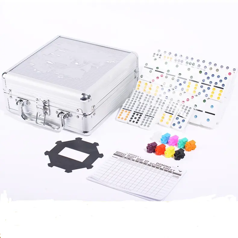 91 Domino Color Dot Train Mexican Domino Game Set in an Aluminum Case