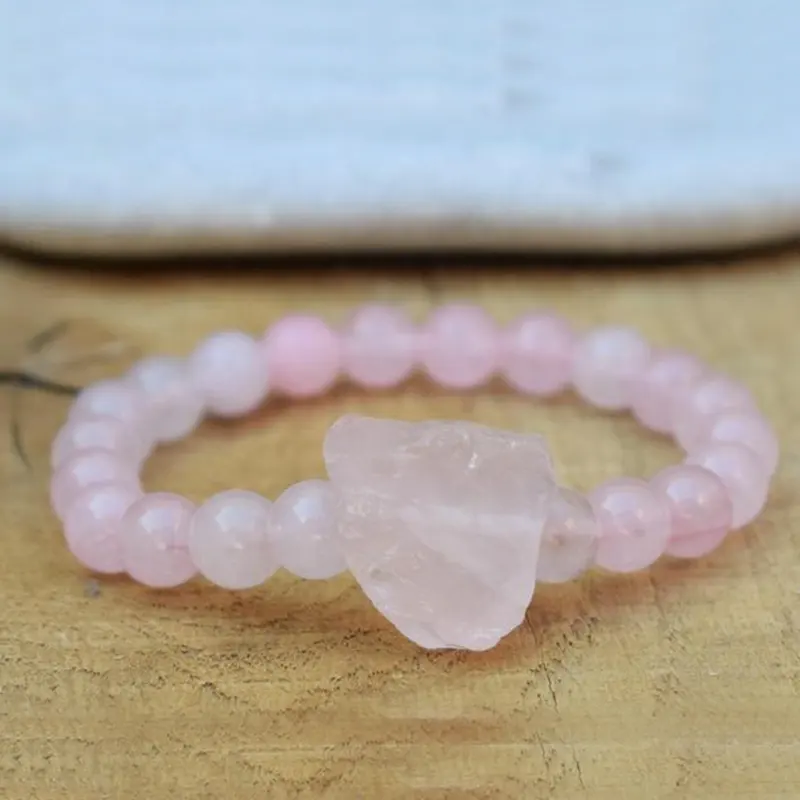 SN1654 8ミリメートルRose Quartz Stone Bracelet Pink Jewelry For Women Femme Raw Quartz Charm Bracelet Lovely Gift For Girlfriend