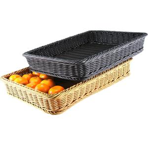 wholesale customs supermarket fruit and vegetable storage display square PP plastic rattan basket tray