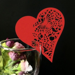 <strong>Heart</strong> Wedding Laser Cut Place <strong>Cards</strong> for Wine Glass Paper Party Supplies - Product Image 3