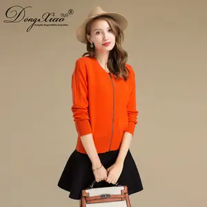 Erdos 30% cachemir mezcla suéter de las mujeres de Color naranja cremallera Cardigan