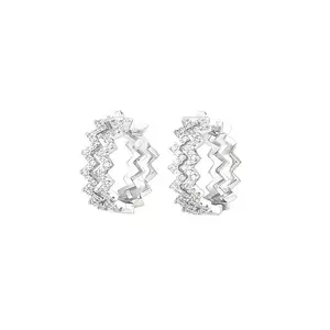 925 Sterling Silver Rings Design Costume Lady White Gold Plated Korean Style Party Statement Stud Circle Girl Earrings