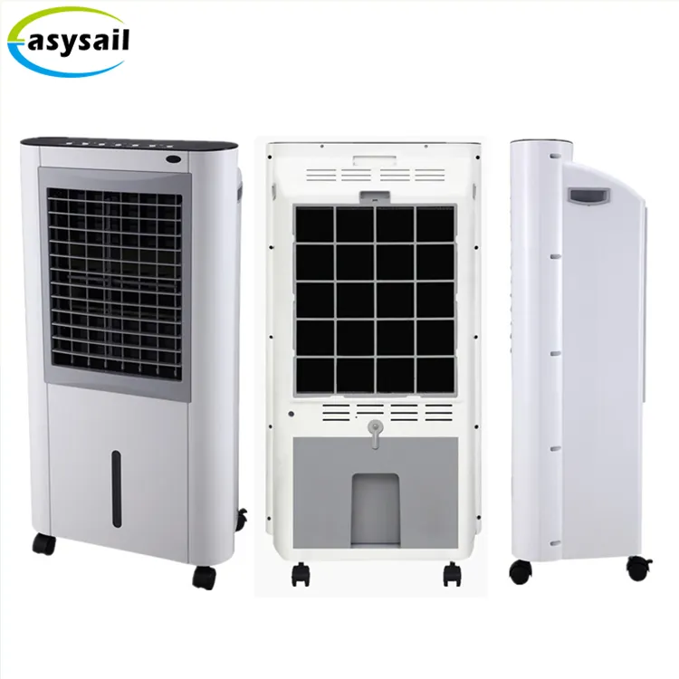 Purificador de aire de iones de aire de 3 velocidades, humidificador evaporativo, ventilador enfriador de hielo de 4 ruedas, temporizador de 7.5hs