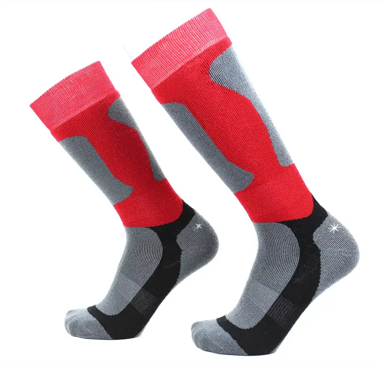 カスタム赤グレーミックスカラー20-30 mmhg圧縮暖かいメンズスキーハイキングトレッキング靴下ウールの靴下