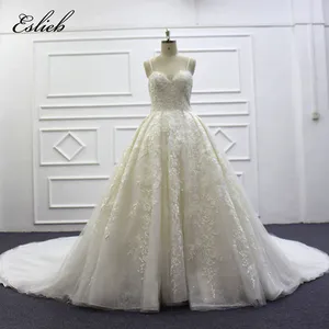 Elegant wedding dress ball gown long train sweet heart bridal gown lace appliques bridal dress strapless low back wedding dress