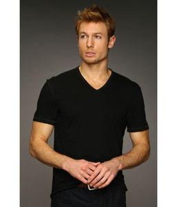 Yoozze t shirt fruit of the loom plain dyed fitted v neck black anti-pilling anti-shrink