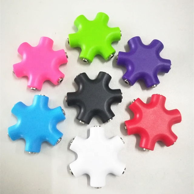Hot Sale Alibaba Colorful 6 Way Branching Hub 3.5mm Stereo Mono Headphone 3.5mm Audio Splitter