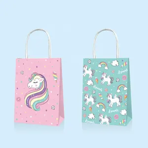 BD026 12 pezzi sacchetti di favore per feste di unicorno sacchetti di carta regalo rosa con manici borsa per caramelle per bambini per forniture per feste di compleanno