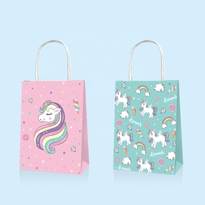 BD026 12 pièces sacs de cadeaux de fête <span class=keywords><strong>licorne</strong></span> rose, sacs en papier avec poignées pour enfants, sac de friandises pour bonbons, fournitures de fête d'anniversaire - Product Image 1