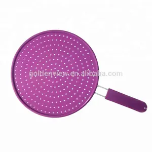 kitchen utensils silicone colorful flat splatter screen frying strainer with antiskid handle pot cover pan lid