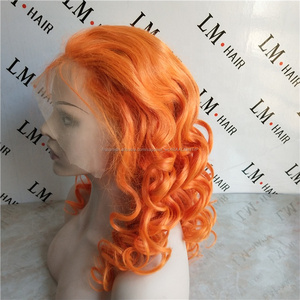 Color <span class=keywords><strong>Naranja</strong></span> Venta caliente humano brasileño haie peluca delantera de encaje onda suelta para mujer negro - Product Image 1