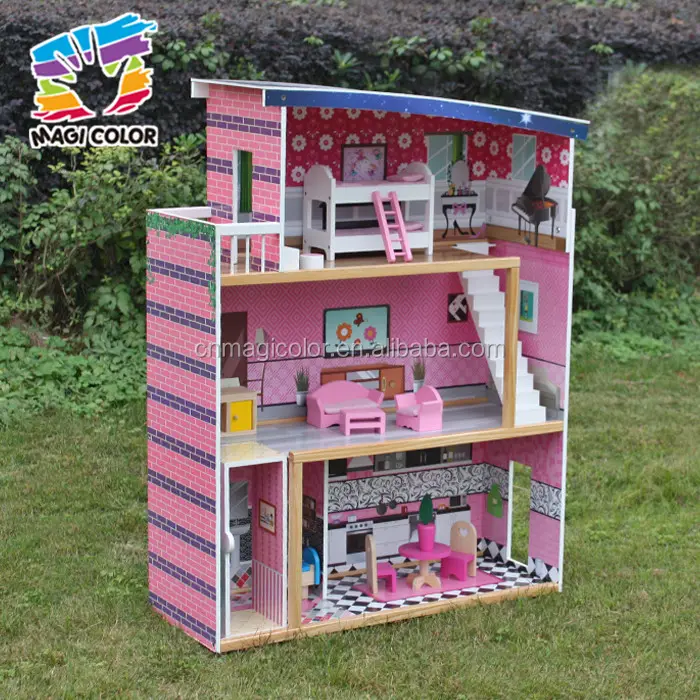 Casa de muñecas grande de madera para jugar en casa, casa de muñecas grande de madera para niños encantadores, casa de muñecas grande de madera para niños, 2016 W06A214