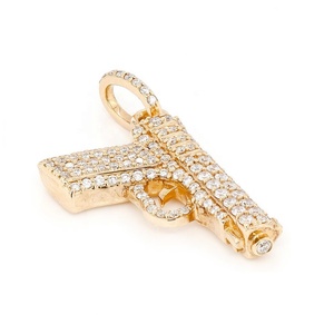 Lozrunve 925 Bạc Hip Hop Đầy Đủ Kim Cương <span class=keywords><strong>CZ</strong></span> Đá Pave Súng Mặt Dây Chuyền Đồ Trang Sức - Product Image 5