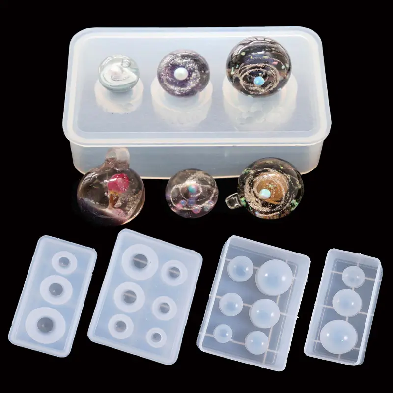 Moldes de resina epóxi de forma de bola, tamanhos diferentes, moldes de silicone para joias, ferramentas de joias