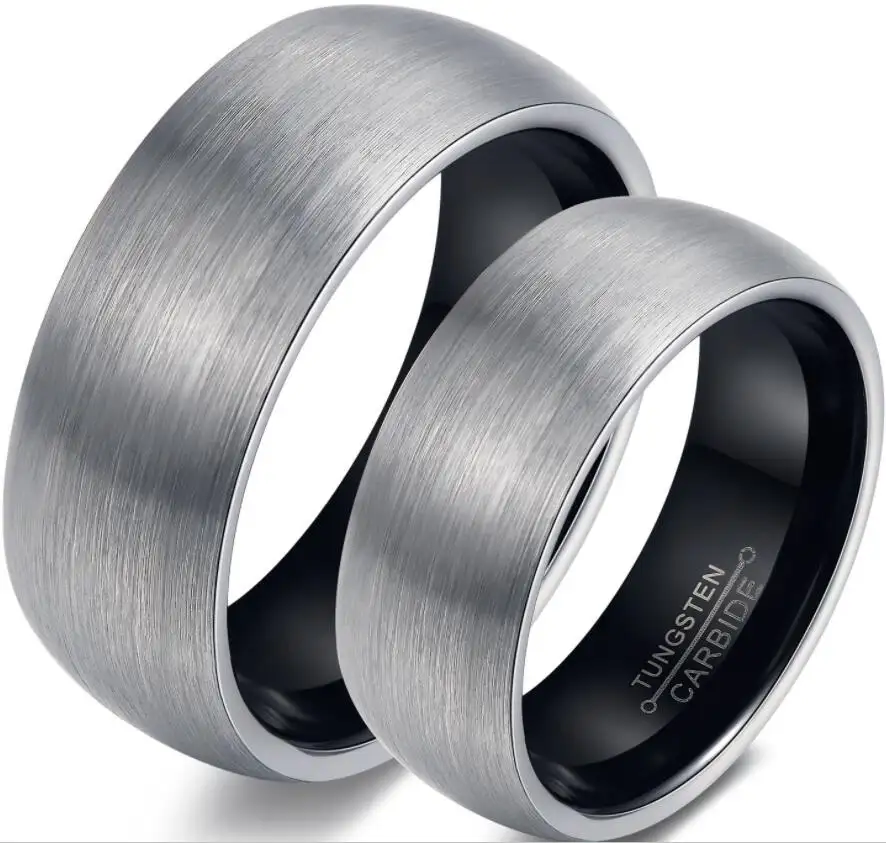 Nieuwe tungsten staal paar ring 8mm/6mm brede zwarte ring volledige arc frosted paar ring