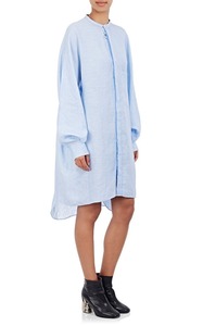 Diseño Loose Women Ropa <span class=keywords><strong>De</strong></span> Cambray Azul Claro Largo Puff Manga Shirtdress Cambray Camisa <span class=keywords><strong>de</strong></span> Vestir - Product Image 2