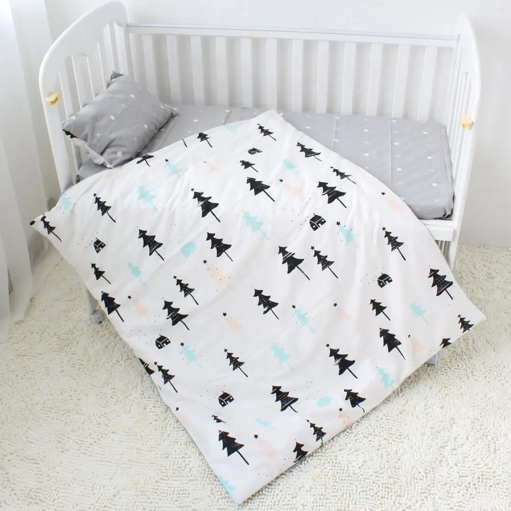 latest custom super soft 100% cotton newborn baby bedding quilt 3 pic set bed sheet design