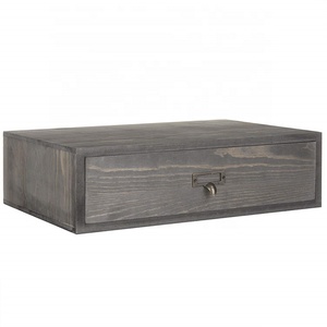 Factory custom rustic grey wood desktop monitor riser stand with pull out storage drawer