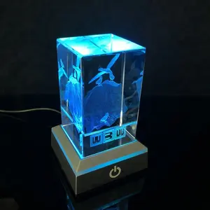 水晶定制透明纪念品礼品荣誉个性化立方体3d打印水晶方形发光二极管水晶灯底座