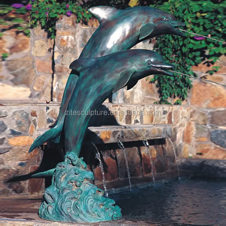 Park Landscaping Swimming Pool Decor Metal Bronze Dolphin Water Fountain