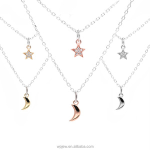 925 סטרלינג כסף רודיום עלה זהב מצופה כוכב וחצי סיילור מון קריסטל תליון כפול שרשרת נשים תכשיטים - Product Image 1