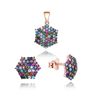 POLIVA renkli taş toptancı küpe mücevherat, avrupa moda tasarımcısı 925 ayar gümüş takı seti