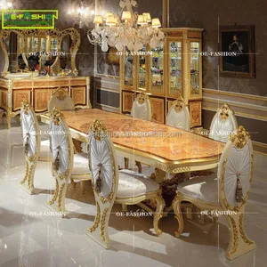 Jogo de jantar clássico único, conjunto de jantar de madeira entalhado mesa de jantar conjunto de móveis de sala de jantar