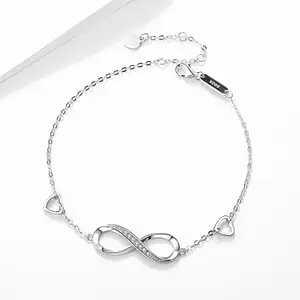 Womens 925 Sterling Silver Infinity Endless Love Symbol Charm Bracelet