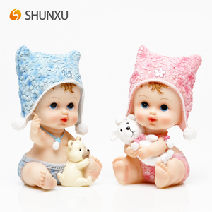 Sevimli Bebek Erkek ve Kız Reçine Sanat Zanaat Heykelcik Iyilik vaftiz doğum bebek duş ilk Krem Pembe Mavi Toptan - Product Image 2