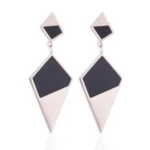 Custom creative fashion rose gold black triangle shaped geometric earrings with shiny zircon