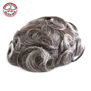 High Quality Deep Wave Hairpiece Mens Custom Toupee Gray Hair