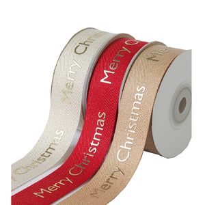 Customised logo Xmas Gift Herringbone Grosgrain Print Cotton <strong>Ribbon</strong> <strong>Thick</strong> Satin <strong>Ribbon</strong> Gold Leaf <strong>Ribbon</strong> - Product Image 4