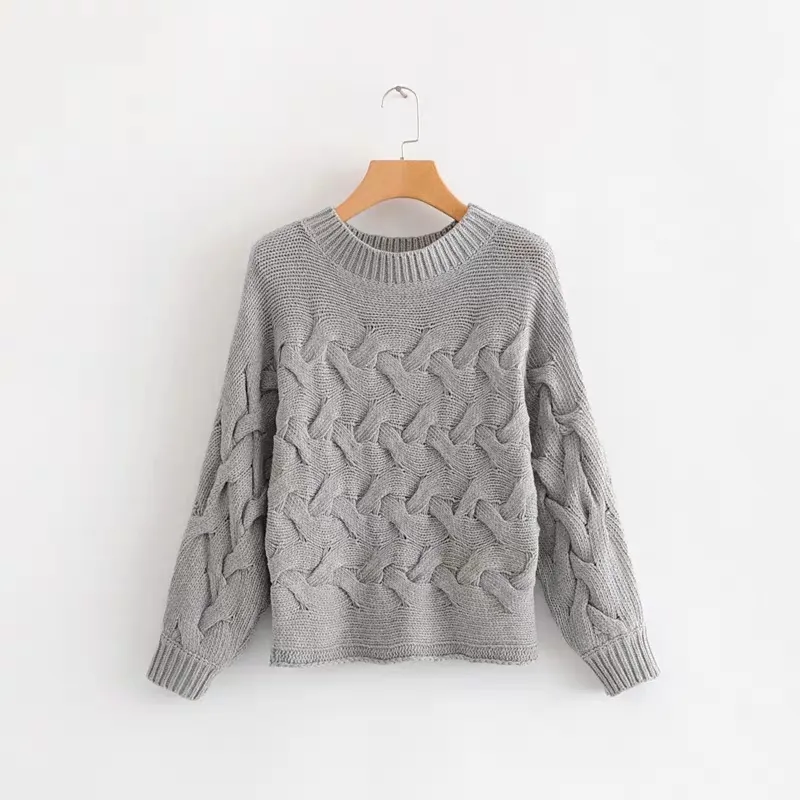 Модный серый вязаный свитер, Женский Зимний пуловер, свитер, новый стиль, женский свитер