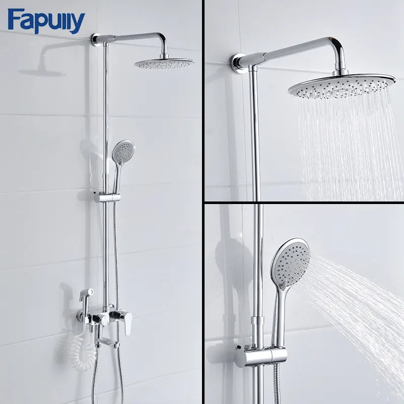 Fapully Cheap Hotel Wall Mounted Shower Faucet Brass Bath Shower Set Bathroom Chrome Modern Contemporary Ceramic Polished CN;ZHE