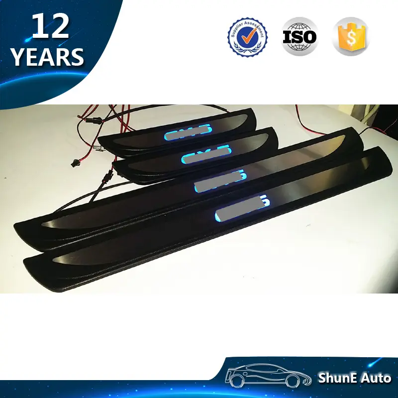 ABS + สแตนเลส LED ประตู Sill Scuff แผ่นสำหรับ Mazda 3 /6 CX-3 CX-5ยินดีต้อนรับอุปกรณ์เสริมอัตโนมัติ