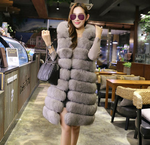 Signore di modo Lungo Senza Maniche di Volpe Gilet di Pelliccia Gilet Donne Della Pelliccia Del Faux Con Cappuccio Gilet All'ingrosso - Product Image 1