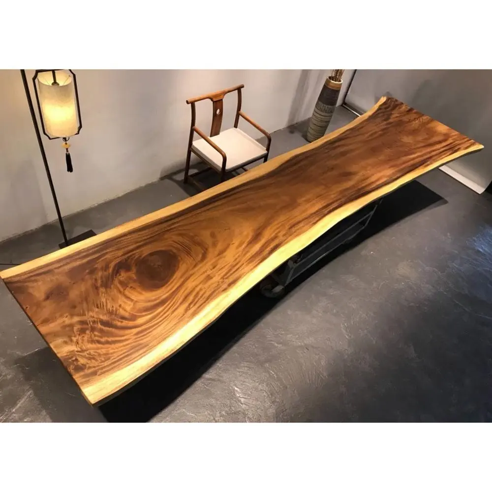 כפרי ריהוט לחיות קצה מוצק אגוז עץ לוח ארוך שולחן גדול גודל 12 מושבים אוכל שולחן