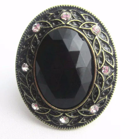 YR0492 hotsale beautiful pattern black crystal stretch wholesale vintage ring