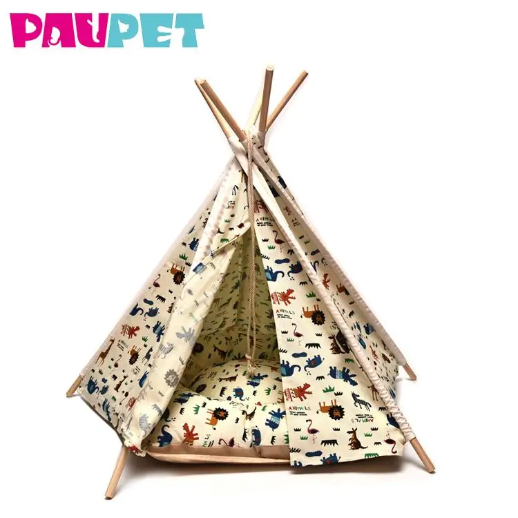 Canvas Wooden Luxury Camping Tents For Soft Dog Tent Bed Toy Pet Teepee House