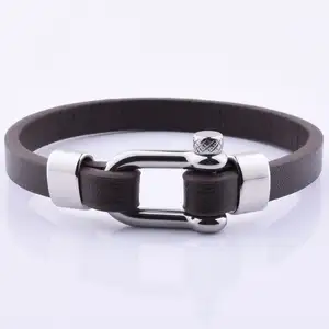 Diy Couple Gold Silver Charm Dark Brown Leather Beach bracelet Brown Wide Leather Bracelet for Men