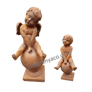 Rustic Garden Lawn Backyard Ornaments, Vintage Outdoor Decor Cast Iron Angel Cherub Figure Statue