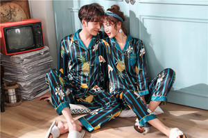 Logo personalizzato <span class=keywords><strong>di</strong></span> Corrispondenza Pigiama Famiglia PJs da notte <span class=keywords><strong>di</strong></span> una <span class=keywords><strong>coppia</strong></span> <span class=keywords><strong>di</strong></span> notte vestito uomo e le donne ragazzo e ragazze Button-Front raso pigiama set - Product Image 3